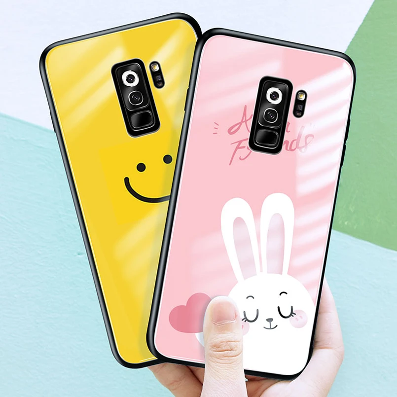 Tempered Glass Case For Samsung Galaxy S8 Cover Cute Cartoon Protective S9 Plus Shockproof Bumpers |