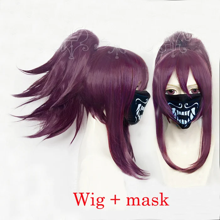 

LOL K/DA The Rogue Assassin Akali KDA Short Purple Brown Ponytail Clip Heat Resistant Hair Cosplay Costume Wig + Track + Wig Cap
