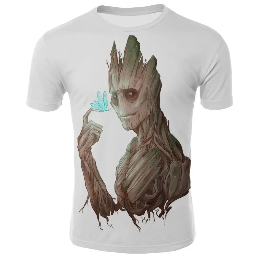 Мужская и женская футболка с 3D-принтом Off White Groot Повседневная изображением грута