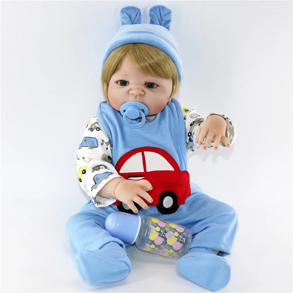 NPK 57cm Full Silicone Body Reborn Baby Doll Realistic Bebes reborn boy In Cute Blue Car Clothes Girls Toys Brinquedos | Игрушки и хобби