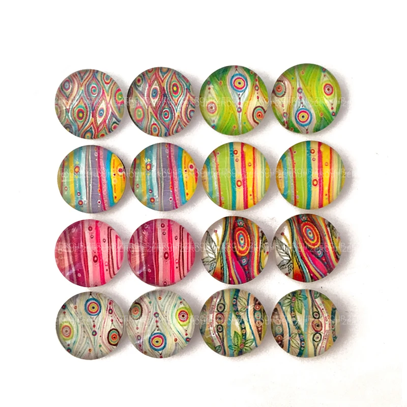 

16pcs Round Glass Cabochon Peacock Feathers Pictures Mixed Pattern Fit Base Earring Setting for Jewelry TP-106-ER-1