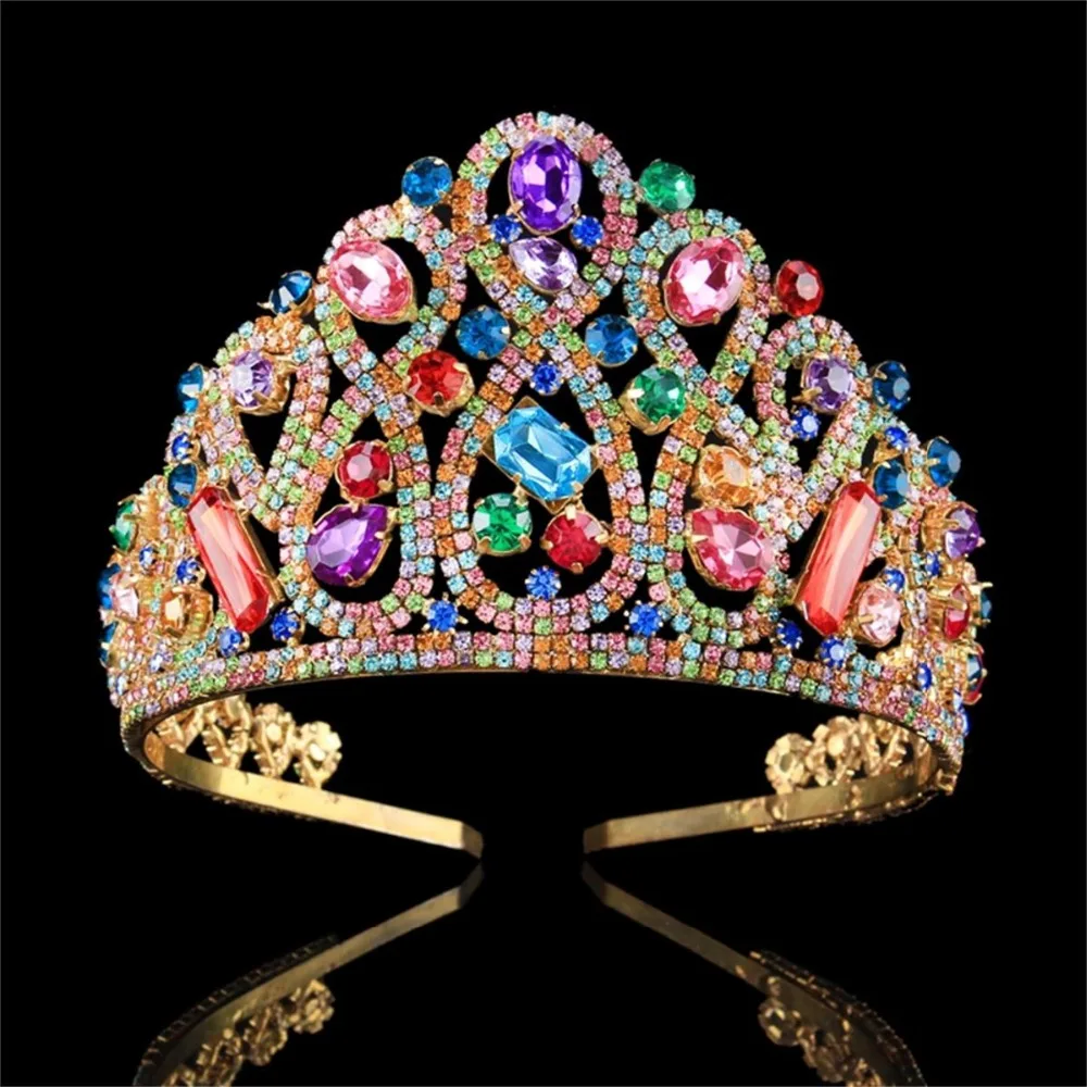 Тиара Стразы в стиле барокко женская винтажная Золотая диадема свадебное