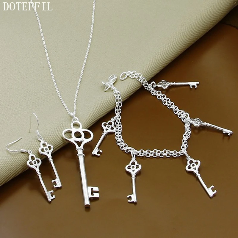 

DOTEFFIL 925 Sterling Silver Key Necklace Bracelet Earring Set For Woman Wedding Engagement Party Fashion Charm Jewelry