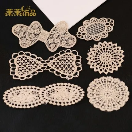 10 X Золотые шелковые кружевные аппликации с цветочным рисунком, материал для волос, ручной работы, для создания свадебных платьев и аксессуаров костюмов.