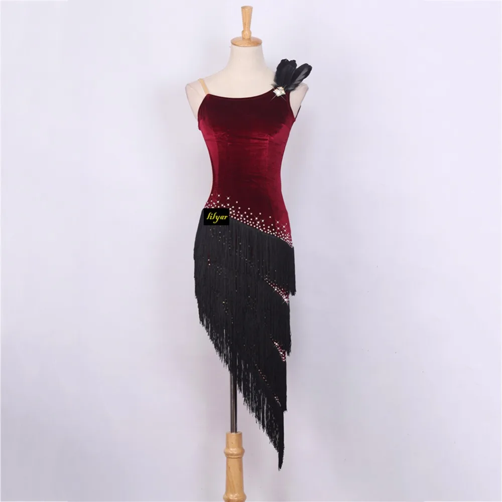 

Новый костюм для латинских танцев на заказ, женский костюм Румба ча-ча, танцевальное платье с бахромой на плече