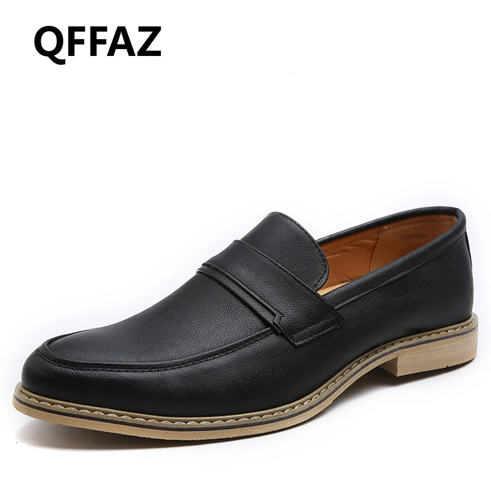 QFFAZ Handmade Italian Style Men Dress Loafers Genuine Leather Formal Business Oxfords Shoes Men's Flats for Party | Обувь
