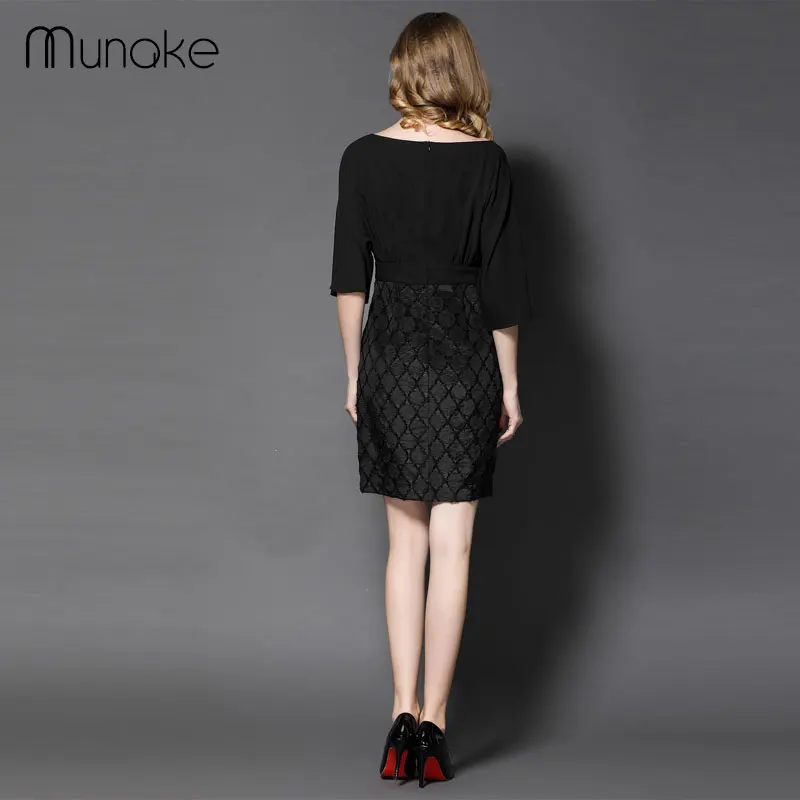 Munake 2017 Новая Коллекция Весна Женская Мода Dress Выдалбливают Черный половина