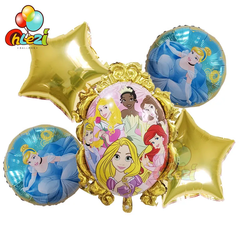 Gold Cinderella 5 шт. принцесса волшебное зеркало девушки Белоснежка Золушка Аврора Ариэль Белль Жасмин Тиана Эльза Воздушные шары День рождения вечерние принадлежности - Цвет: Gold Cinderella