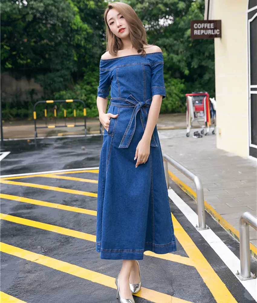 Женское Ковбойское платье с вырезом лодочкой HAMALIEL летнее джинсовое открытыми