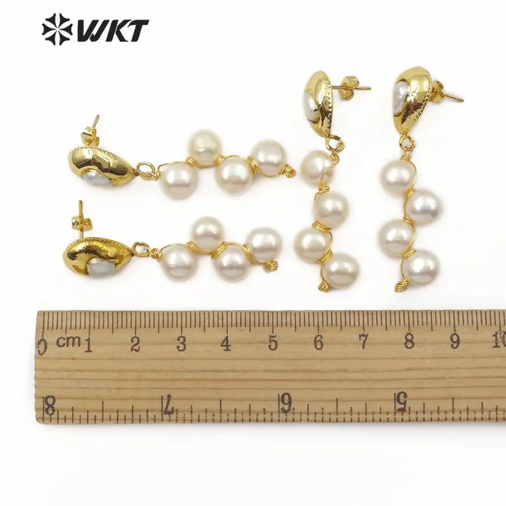 Серьги женские круглые с натуральным пресноводным жемчугом WT-E529 WKT нежные