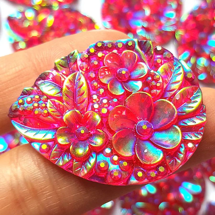 Хороший дешевый смола ярко розовый цвет Падение груша формой похож на стразы 30x40