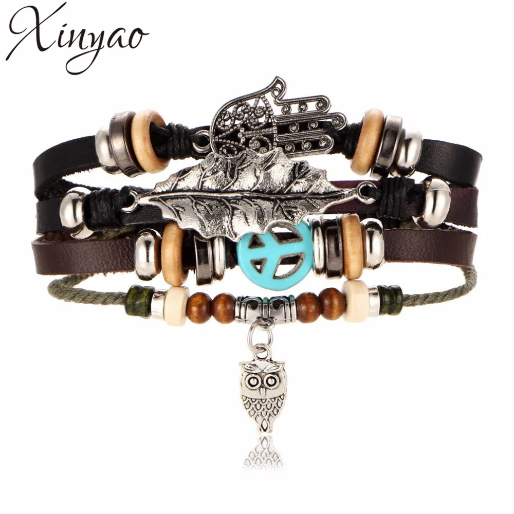 XINYAO 2017 Hamsa браслеты для мужчин и женщин модный браслет женский Сова кожаный