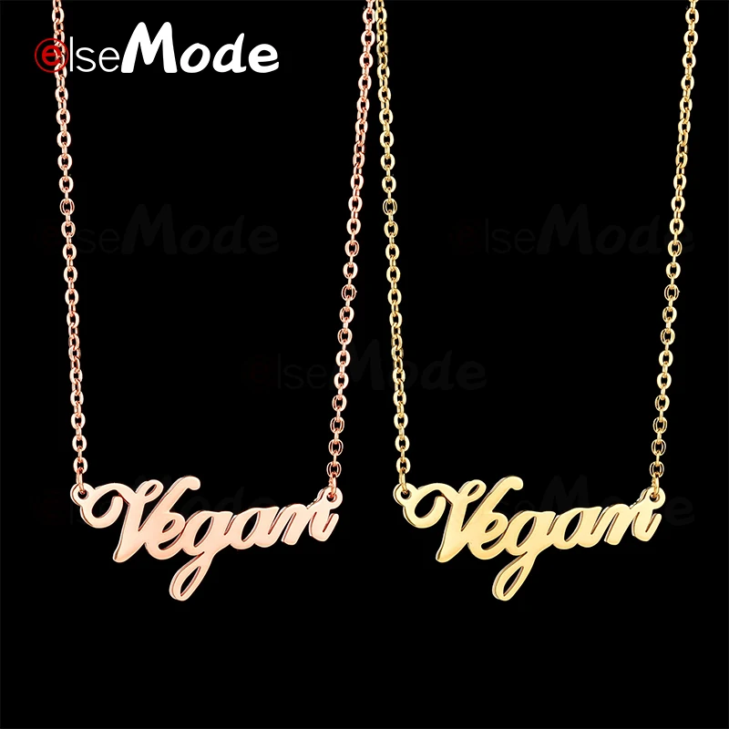ELSEMODE ожерелье с подвеской в виде веганских букв розовое золото нержавеющая сталь