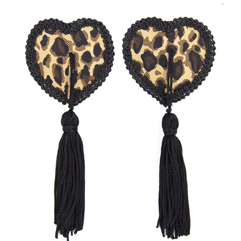 

Women Leopard Nipple Cover Sexy Pasties Reusable Tepel Sticker Cover Heart Shape Breast Boob Tape Tassels Cubre Pezones