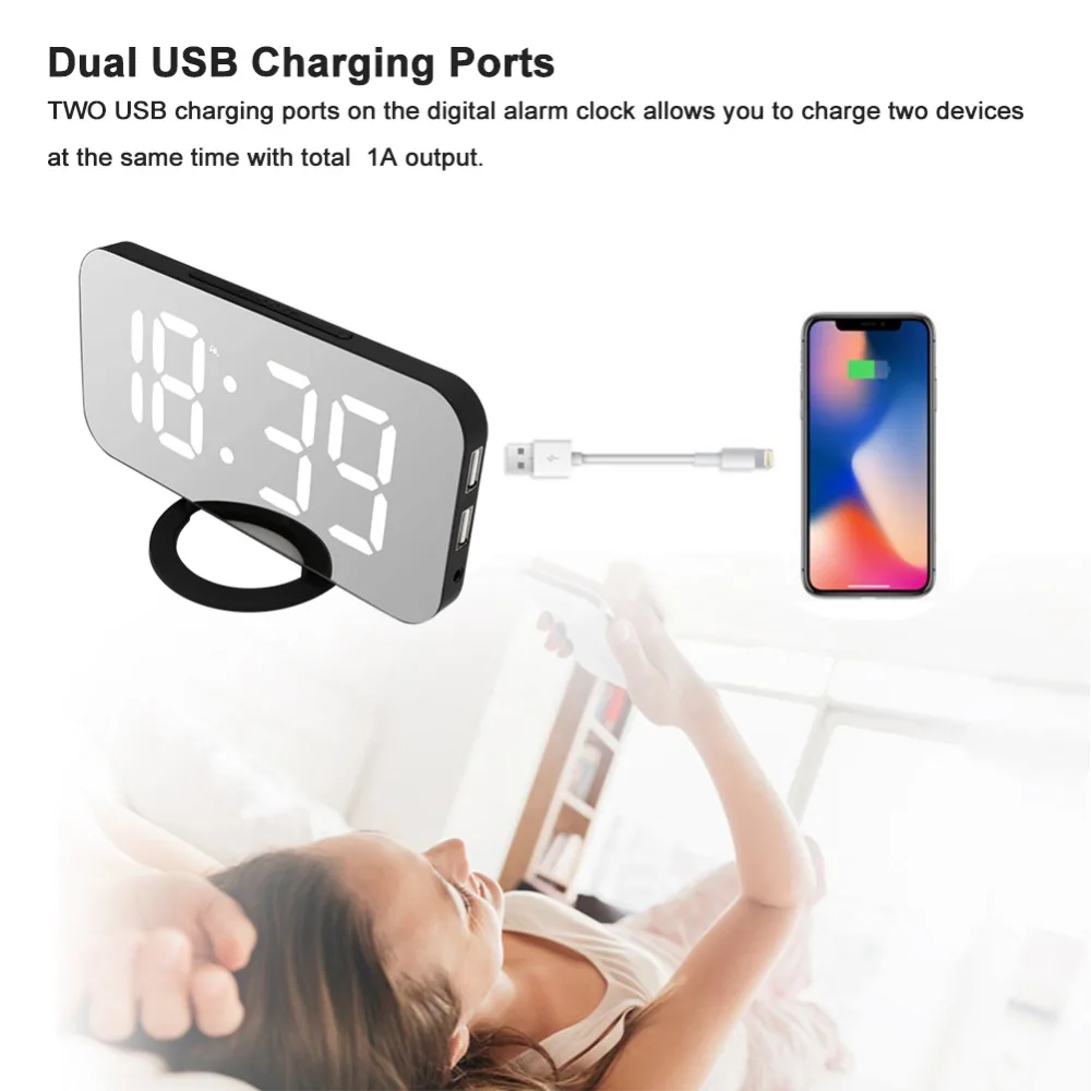 Цифровой будильник 6 5 дюйма большой дисплей зеркало для макияжа с зарядкой USB