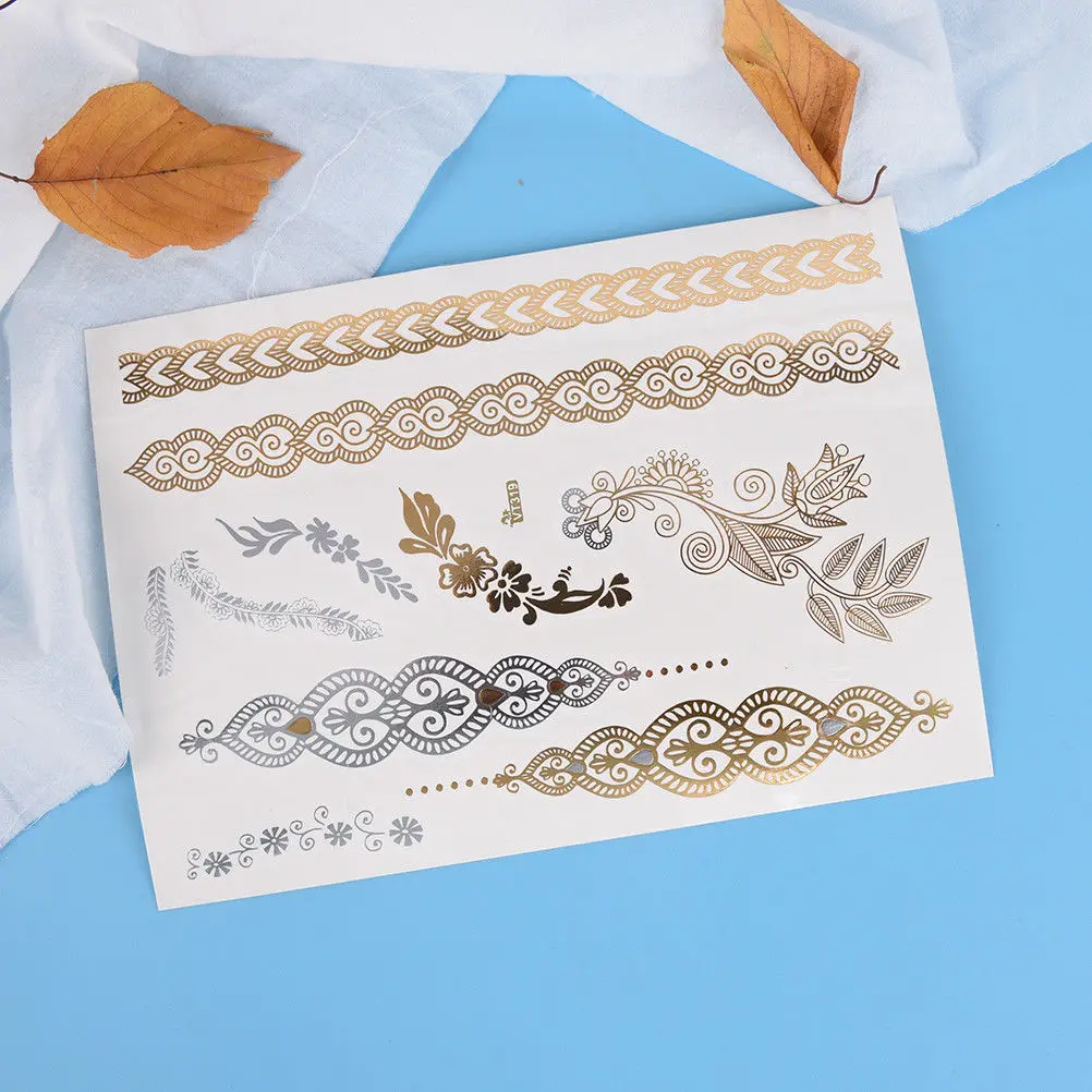 Металлические женские блестящие татуировки золотистые и Серебристые Временные