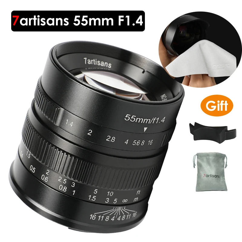 Объектив для микрокамеры 7artisans 55 мм F1.4 с большой диафрагмой и ручной фокусировкой