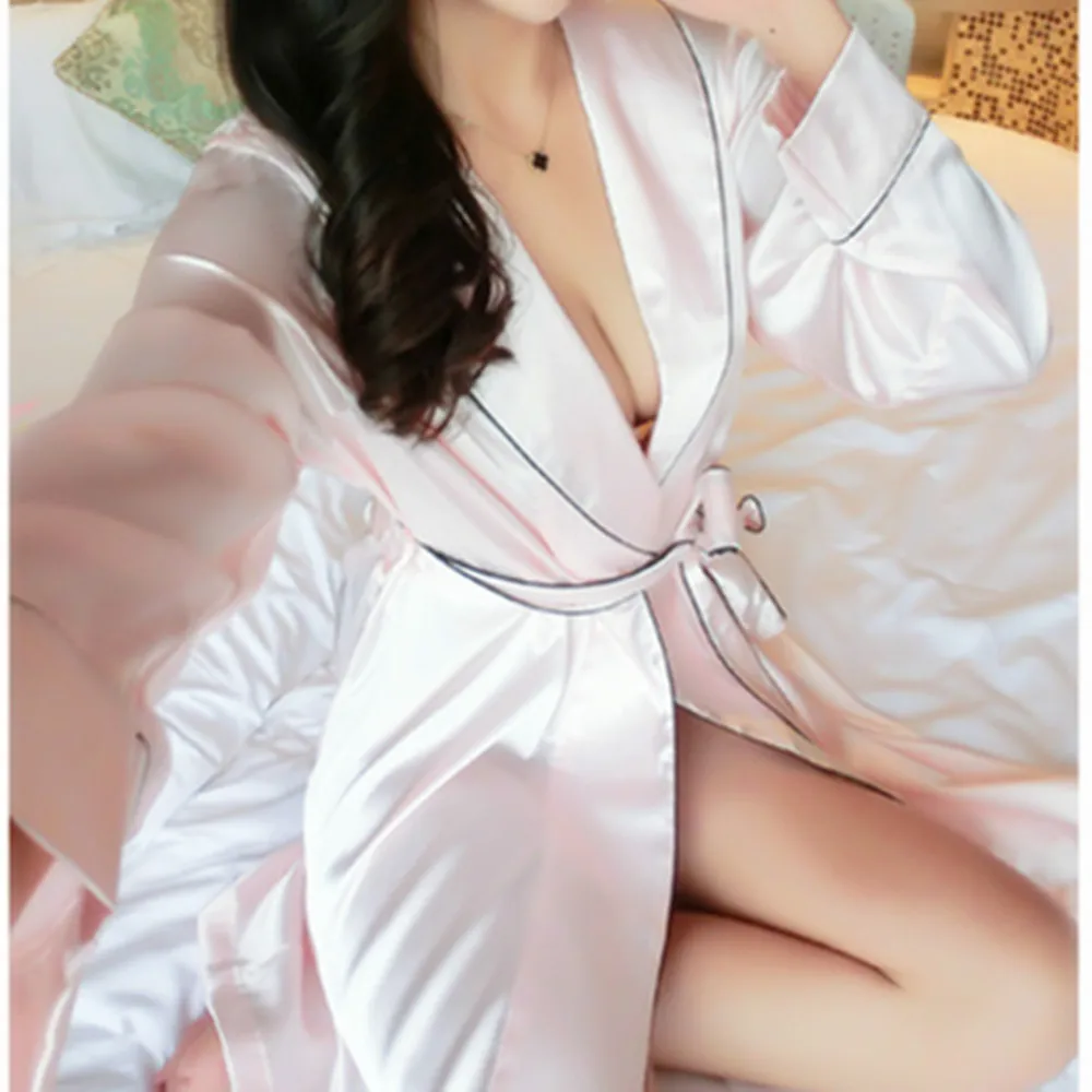 Новый роскошный осень-зима Для женщин соблазнительный атласный шелковый халат