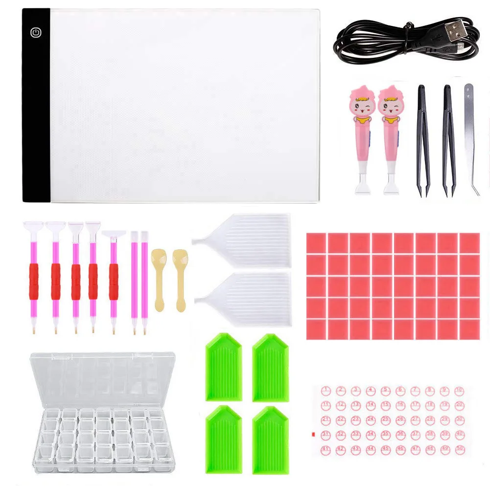 GVCD-65Pcs Diy Инструменты для вышивки картин со стразами с А4 зажимом USB кабель