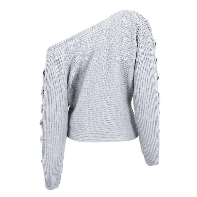 Europe Sexy Knitted Sweater Slash Neck Women Batwing Sleeve Sweaters Loose Solid Long Jumper Outerwear Pullover Street | Женская одежда