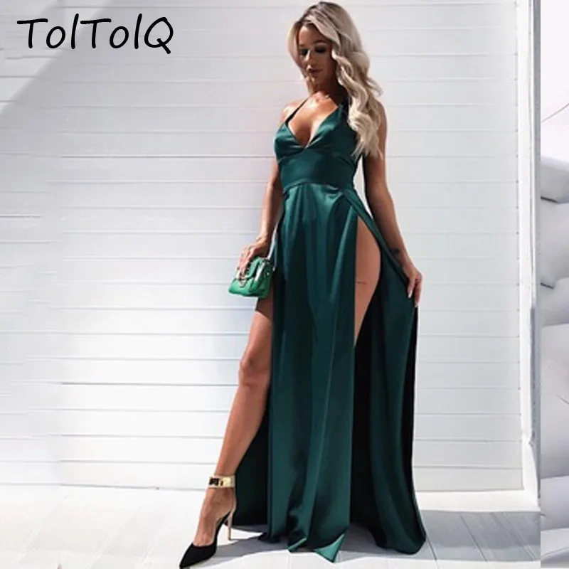 TolTolQ 2019 сексуальное женское платье с глубоким V-образным вырезом и Боковым
