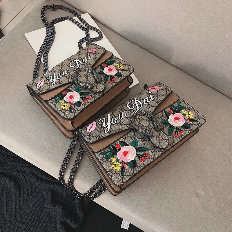 2019 известный бренд роскошная сумка женская с вышивкой дизайнерская цепочкой