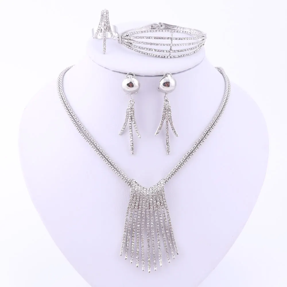 Latest Fashion Trendy Jewelry Set For Women Gold/Silver Plated Beads Collar Necklace Earrings Bracelet Ring Sets | Украшения и