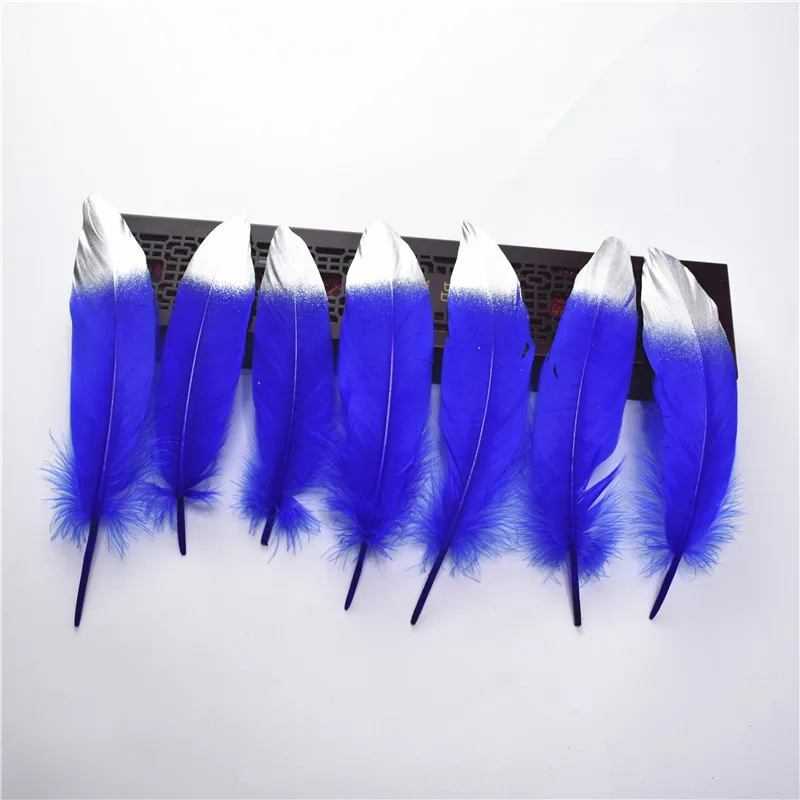 Royal Blue Silver Окунутых золотых и серебряных гусиных перьев 10 шт-100 шт/Партия 15-20 см DIY декоративные перья для Свадебные украшения своими руками сантехника - Цвет: Royal Blue Silver