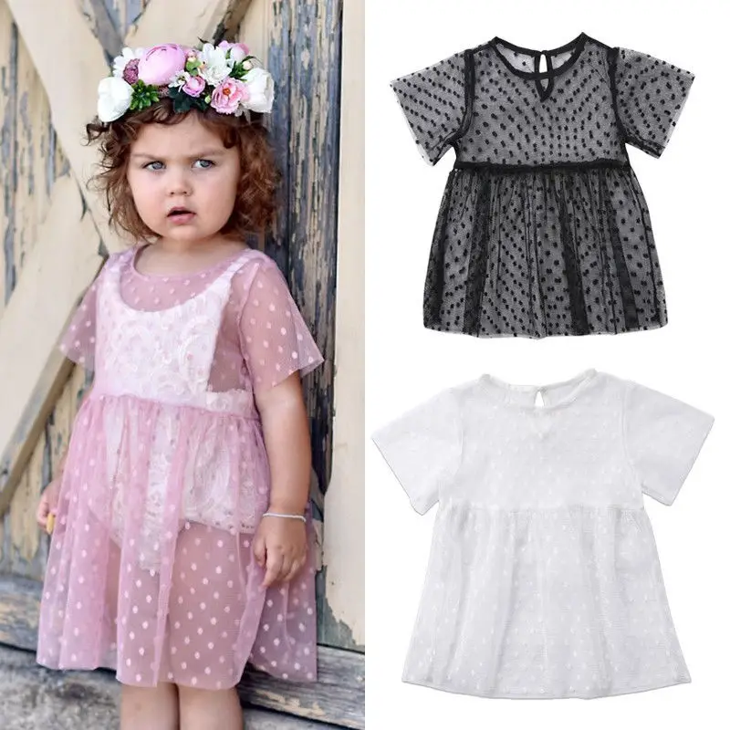 Toddler Kid Baby Girls Solid Transparent Blouse Dress Tops Babies Tulle Tutu Dresses Outfits Clothes | Детская одежда и обувь