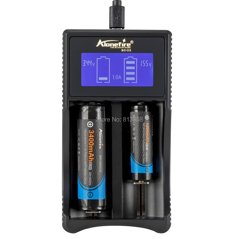 AloneFire SC-03 Smart ЖК-дисплей USB зарядное устройство для смартфонов для 26650 18650 18500 18350 17670 16340 14500 3,7 V литиевая батарея