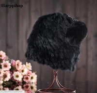 rabbit fur hat womens knitted beanie lovely pearl bone keep warm cap plus velvet winter hats for womem one size hat