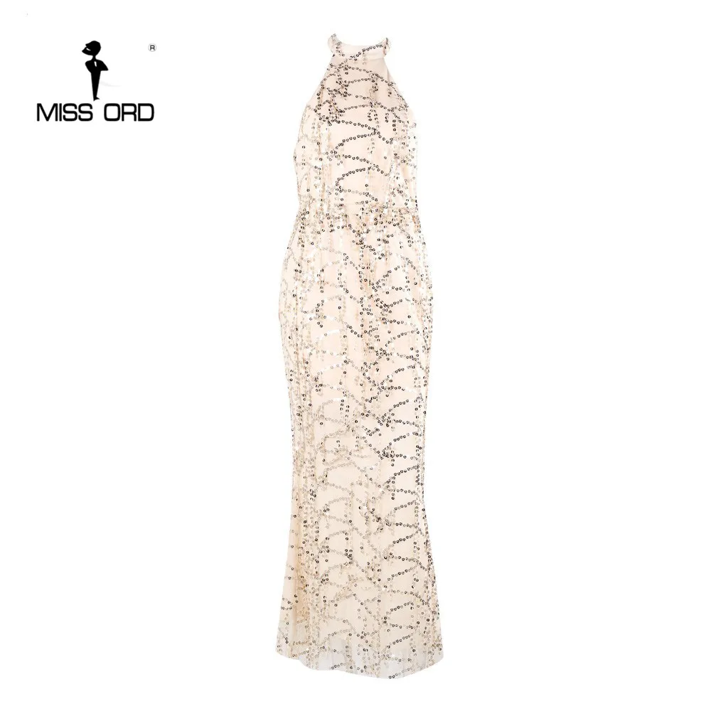 Платье с золотыми блестками Missord сексуальное платье без рукавов круглым вырезом