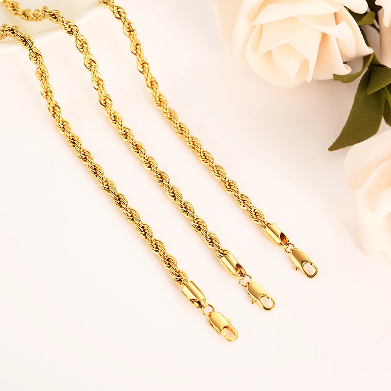 

Wholesale Twisted Long Gold-Color Men's girls Rope Chain Necklace Gift Jewelry Accessories boys jewelry