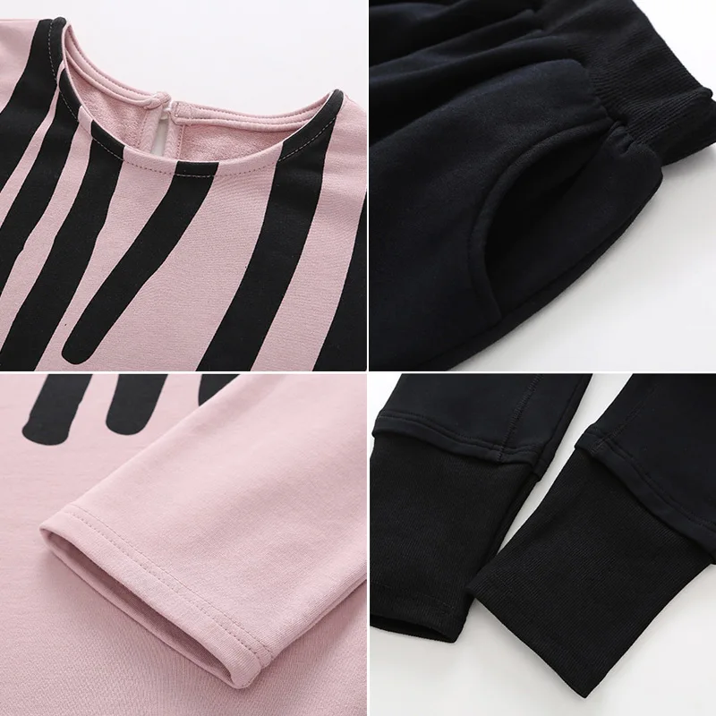 2017 комплект детской одежды с принтом в полоску для девочек спортивный костюм