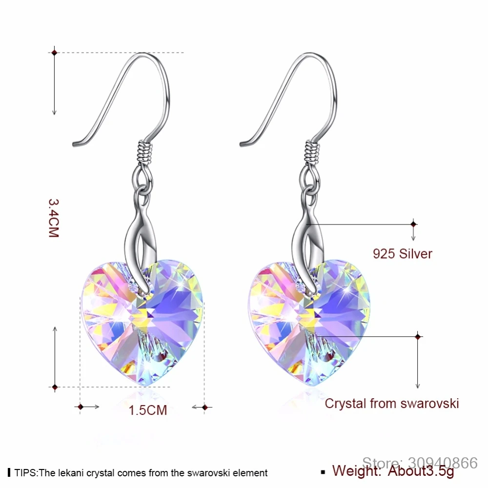 Женские серьги с кристаллом LEKANI подвески в виде сердца аметистом ювелирные