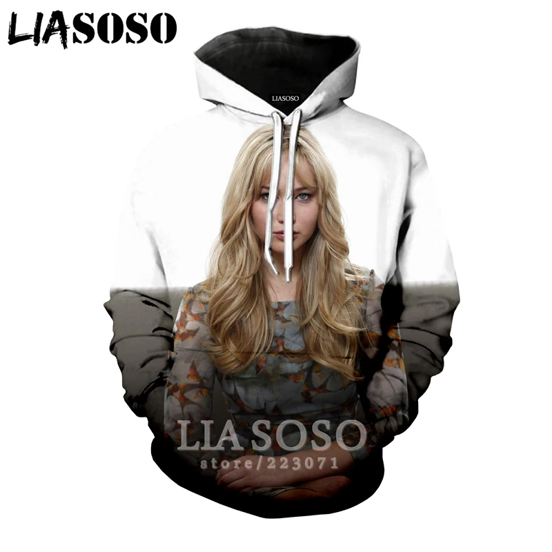 LIASOSO новинка зимы 2019 Мужская и Женская толстовка с 3D принтом Дженнифер Лоуренс