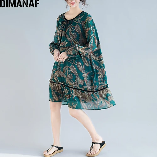 Nv99340CN DIMANAF, большие размеры, женское шифоновое платье, летнее, винтажное, сарафан, элегантное, для девушек, Vestidos, с оборками, свободное, повседневное, женское, с принтом, Пляжное Платье - Цвет: Nv99340CN