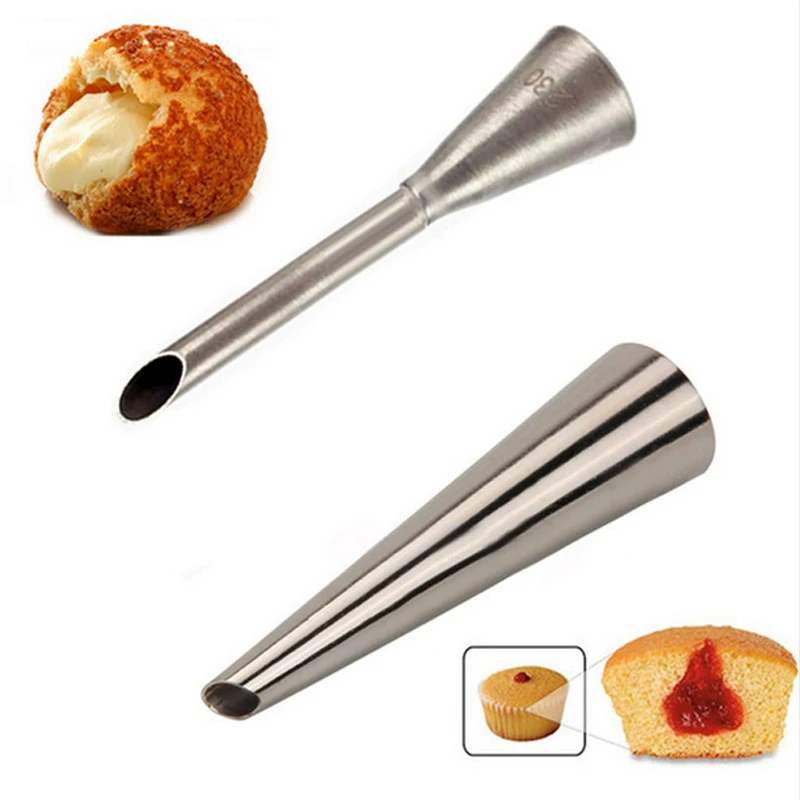 

2 PCS Cream Horn Piping Bag Nozzles Set Stainless Steel Cupcake Cake Decorating Tips For Puff Pastry Tools bico de confeitar