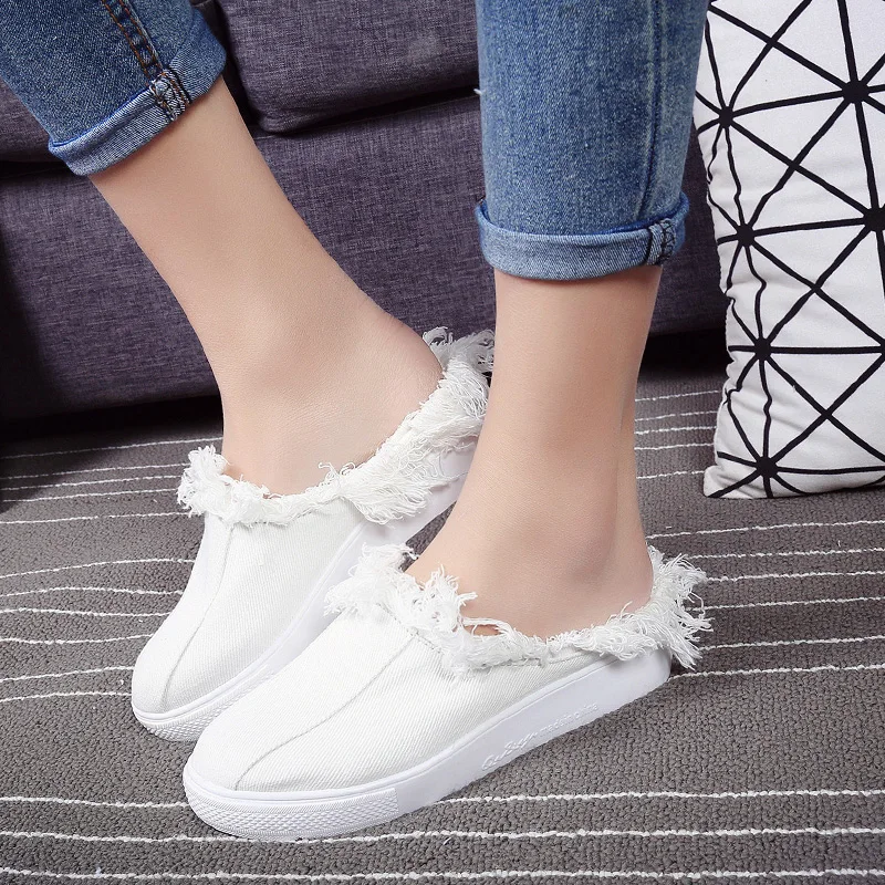 PHYANIC Летом Джинсовые Мокасины 2017 Спинки Кисточкой Квартиры Платформа Холст Обувь