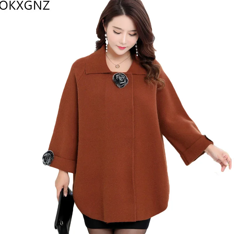 Fat Mother Autumn Winter Loose Plus Size Sweaters Middle Female Cashmere Wool Bat Sleeve Elegant Noble XL-5XL |