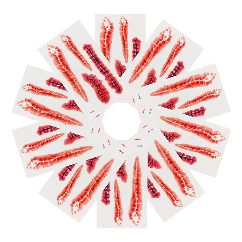 2017 A # Хэллоуин тату Съемный 3D страшный зомби Костюм Макияж травма крови | Красота