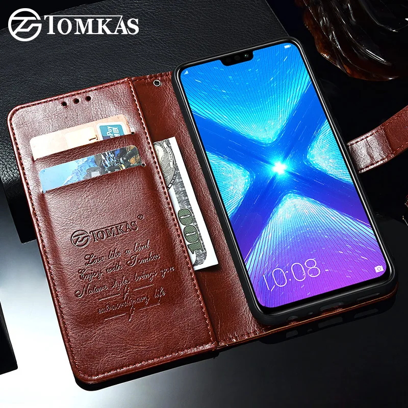 TOMKAS huawei Honor 8X Чехол Флип кошелек Бизнес роскошный винтажный кожаный защитный