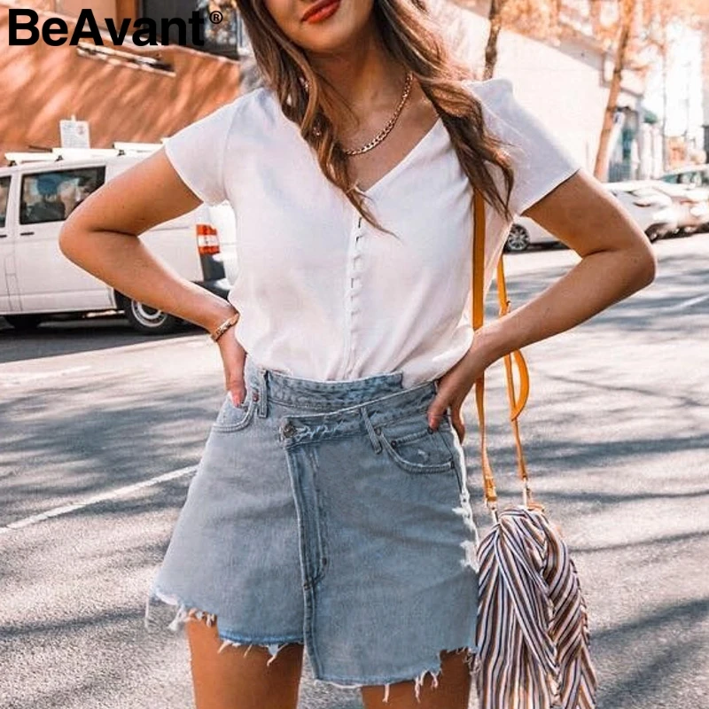 Женская короткая джинсовая юбка BeAvant Повседневная мини с асимметричной