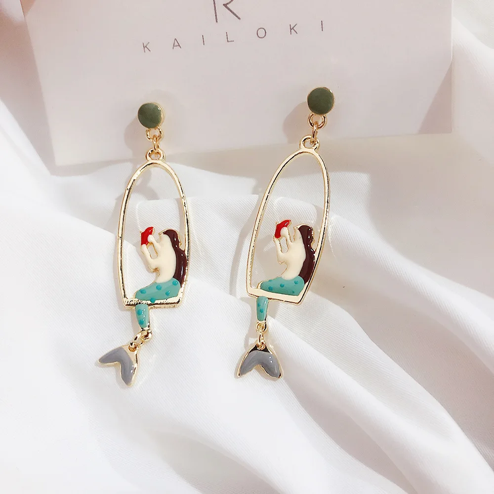 Ins оригинальный дизайн корейский стиль модные серьги в форме русалки новинка