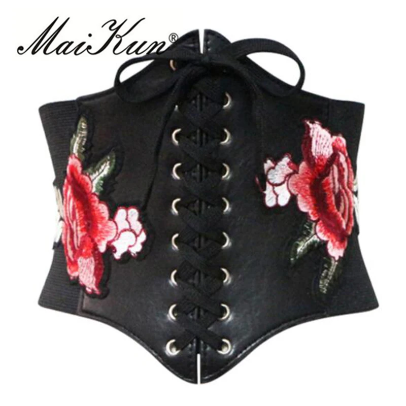 MaiKun ремень женский с вышивкой цветов эластичные ремни для женщин винтажный