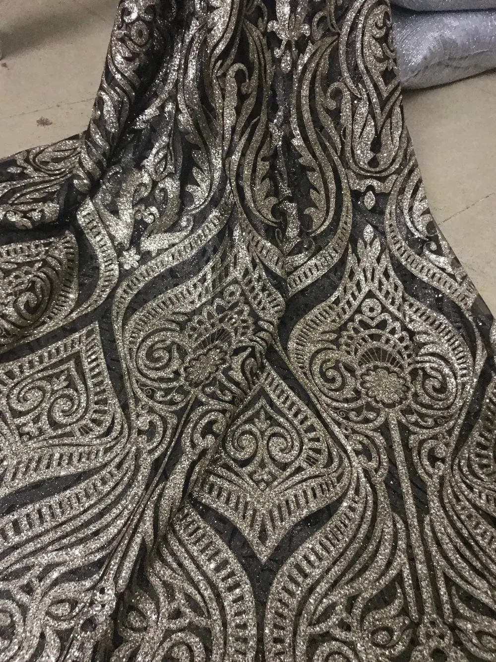 

new arrival SYJ-3206 glitter lace fabric for sexy dress shinning glued glitter Embroidered net Lace Fabric