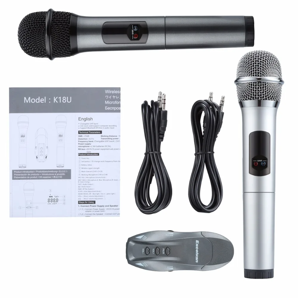 Excelvan K18U профессиональный Bluetooth два ручных микрофона с UHF беспроводной микрофон системы легкий в весе светодиодный дисплей