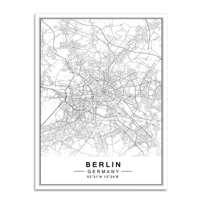Berlin Скандинавская Минималистичная карта всемирно известных городов, картины на холсте, Берлинские, Oslo, плакат, печать, настенные художественные картины для гостиной, домашний декор - Цвет: Berlin