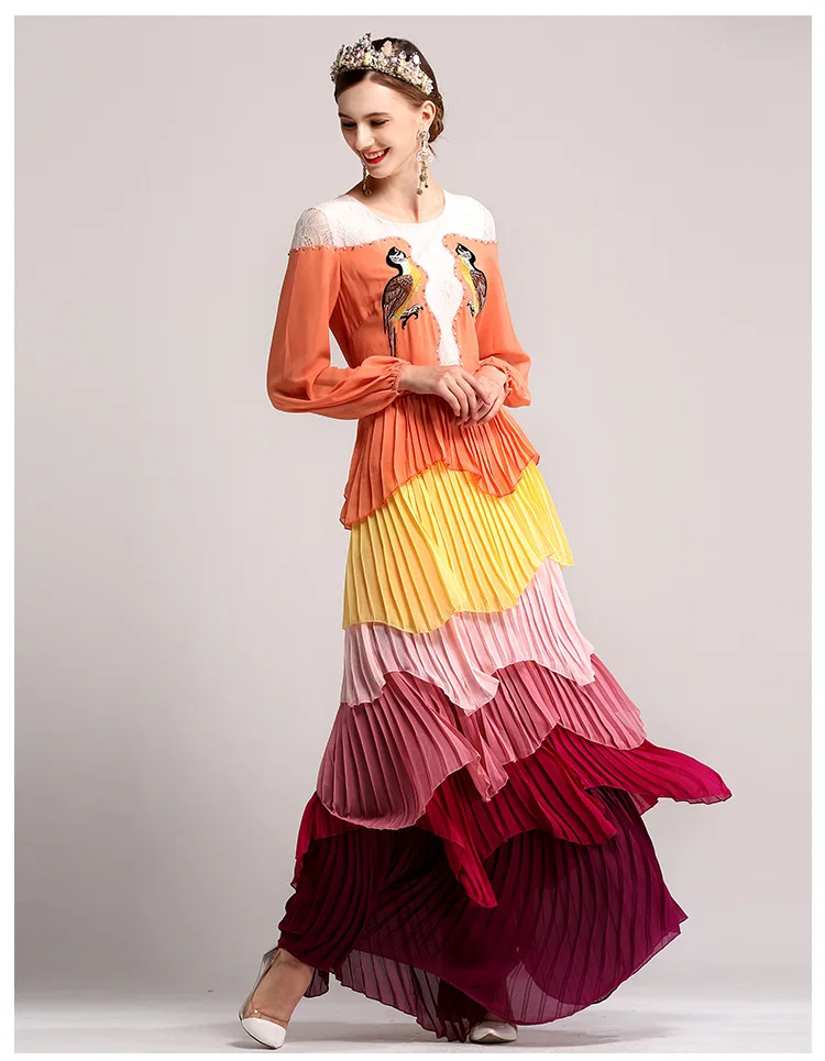 Женское длинное платье с кружевной вышивкой элегантное составного кроя круглым