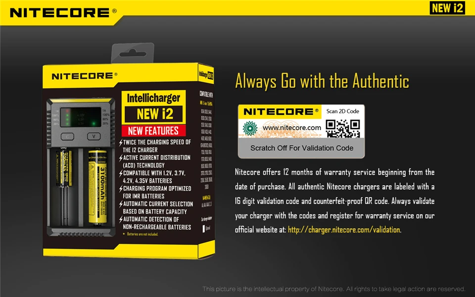 Новинка версия 1 шт. Nitecore Батарея Зарядное устройство для 16340 10440 AA AAA 14500 18650 26650 Батарея Зарядное устройство Nitecore I2 Зарядное устройство